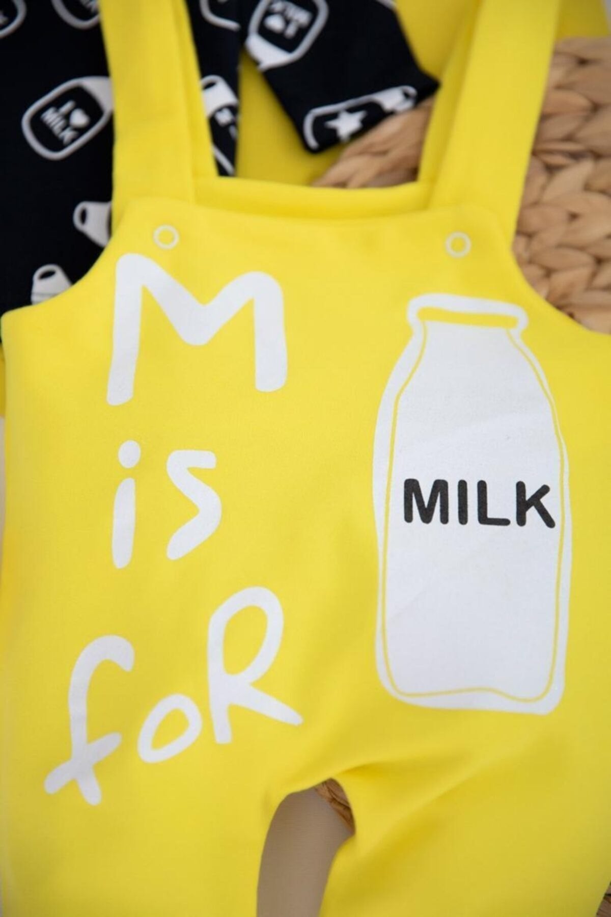 Milk Baskılı Bebek Salopet Takım