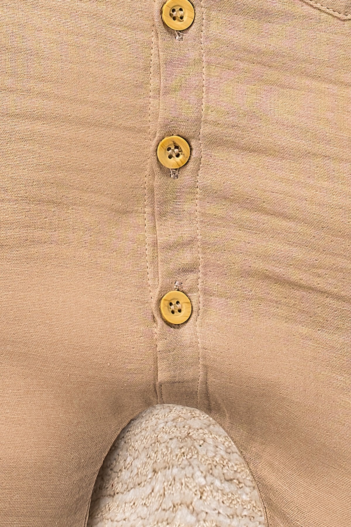 Organik Pamuk Müslin Kumaş Tahta Düğmeli Cepli Tulum