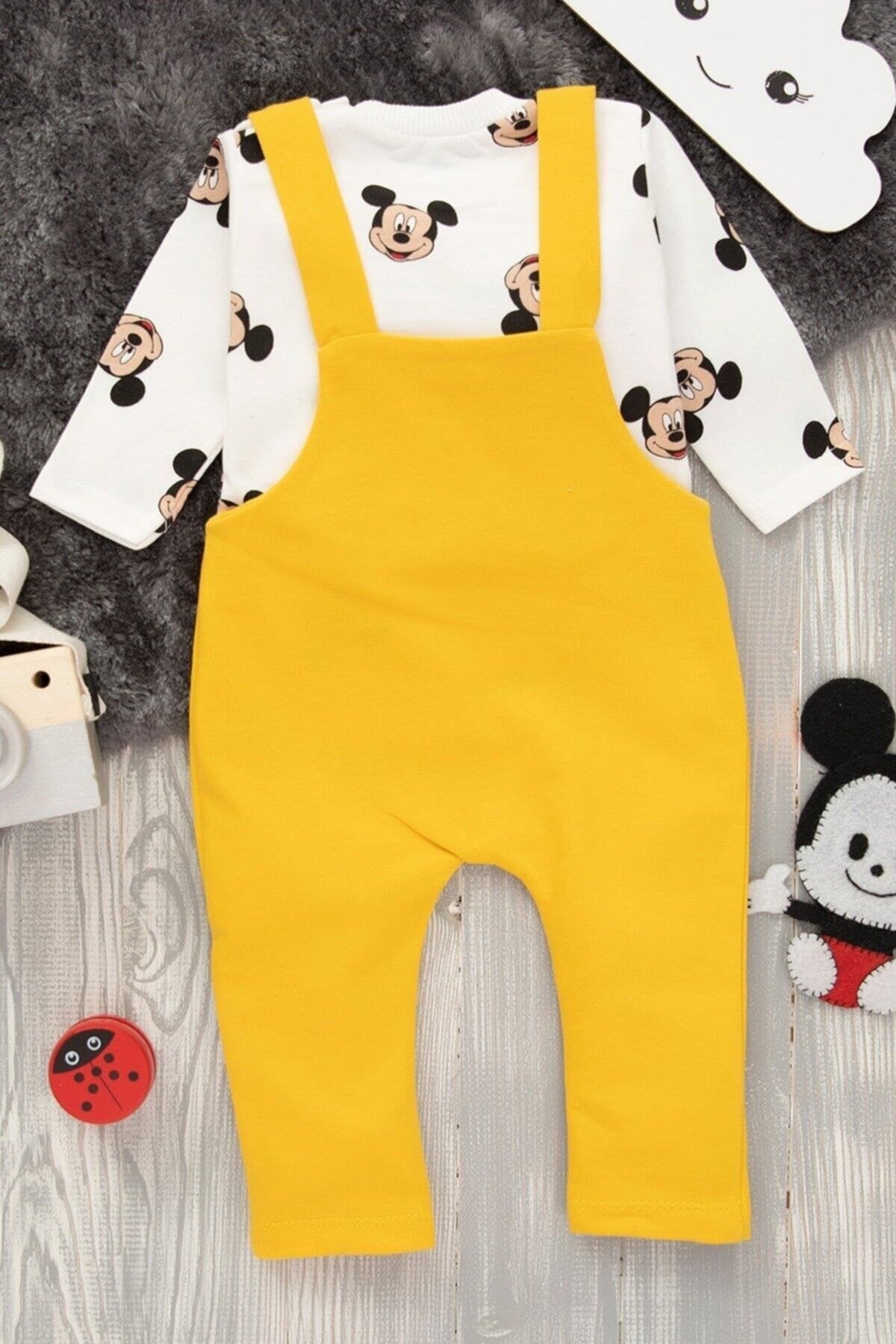Mickey Baskılı Unisex Siyah Salopet Takım