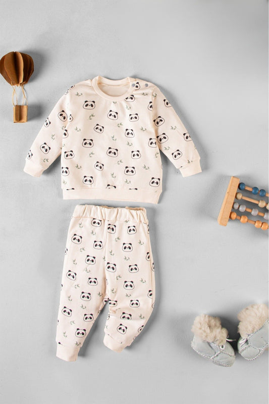 Organik Kumaş Desenli 2'li Unisex Bebek Takım