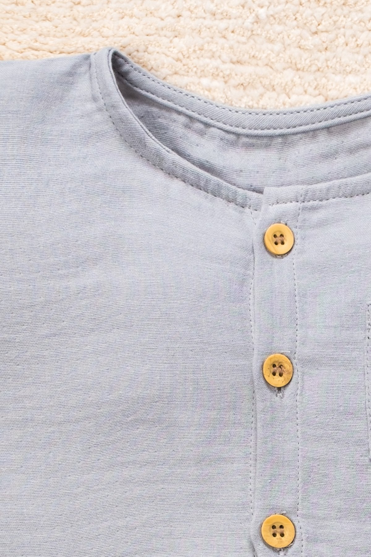 Organik Pamuk Müslin Kumaş Tahta Düğmeli Cepli Tulum