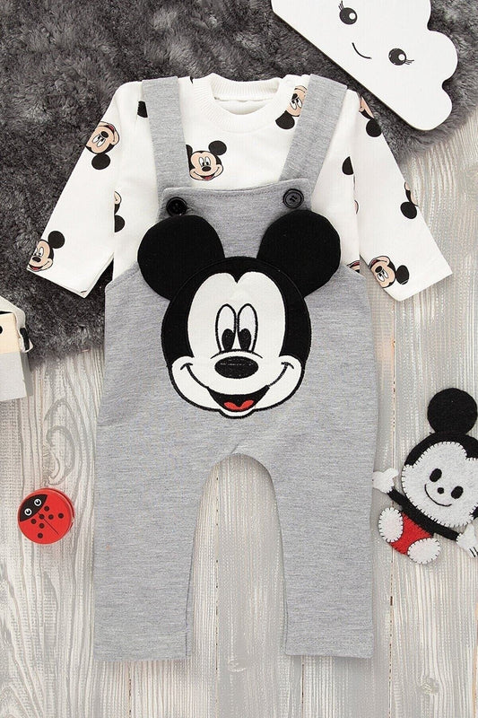 Mickey Baskılı Unisex Siyah Salopet Takım