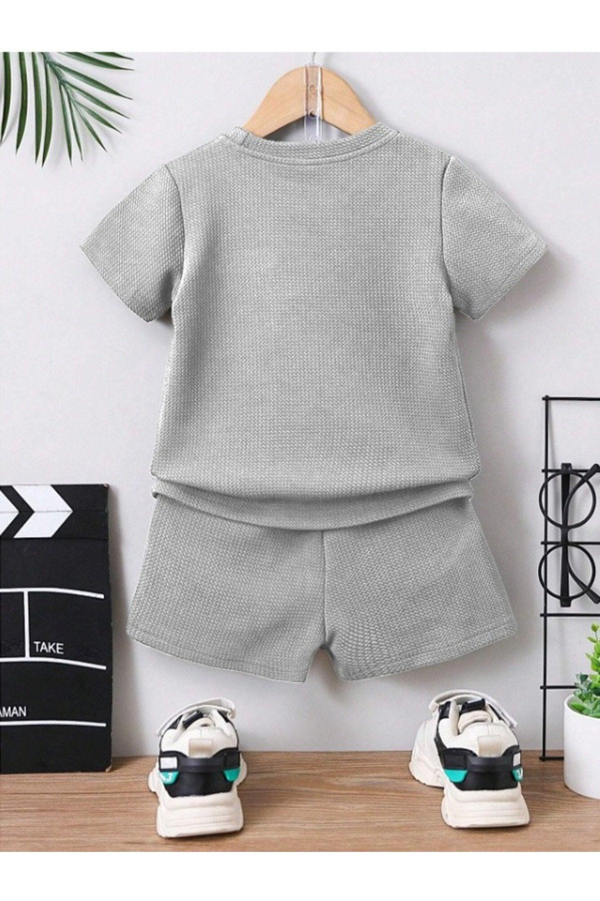 Pamuklu Waffle Kumaş Cep Detaylı Yazlık 2'li Takım
