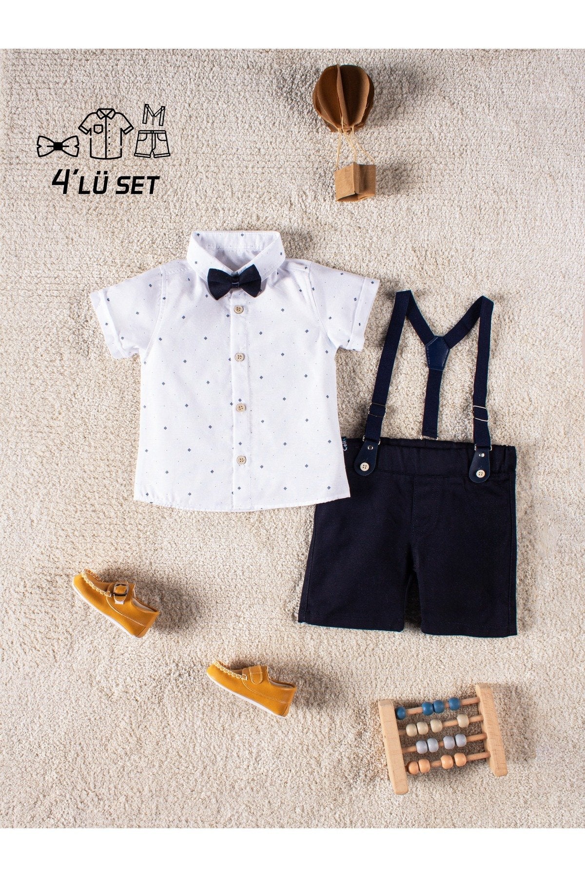 4 Parça Yazlık Erkek Çocuk Gömlekli Slopetli Özel Gün Takım