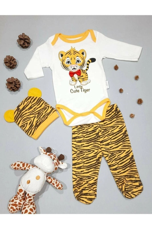 Unisex Bebek Sarı Kaplan Zıbın Takımı 3'lü