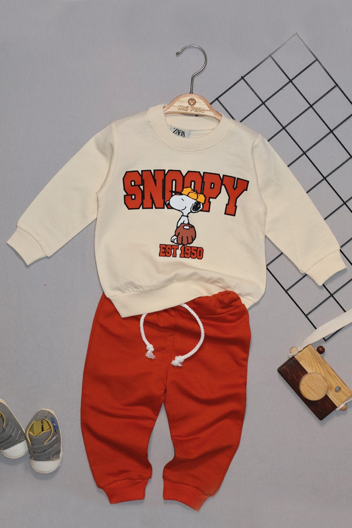 Snoopy Yazılı Pamuk 2'li Bebek Takım
