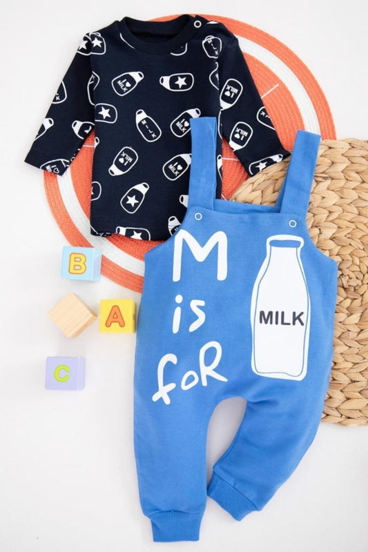Milk Baskılı Bebek Salopet Takım