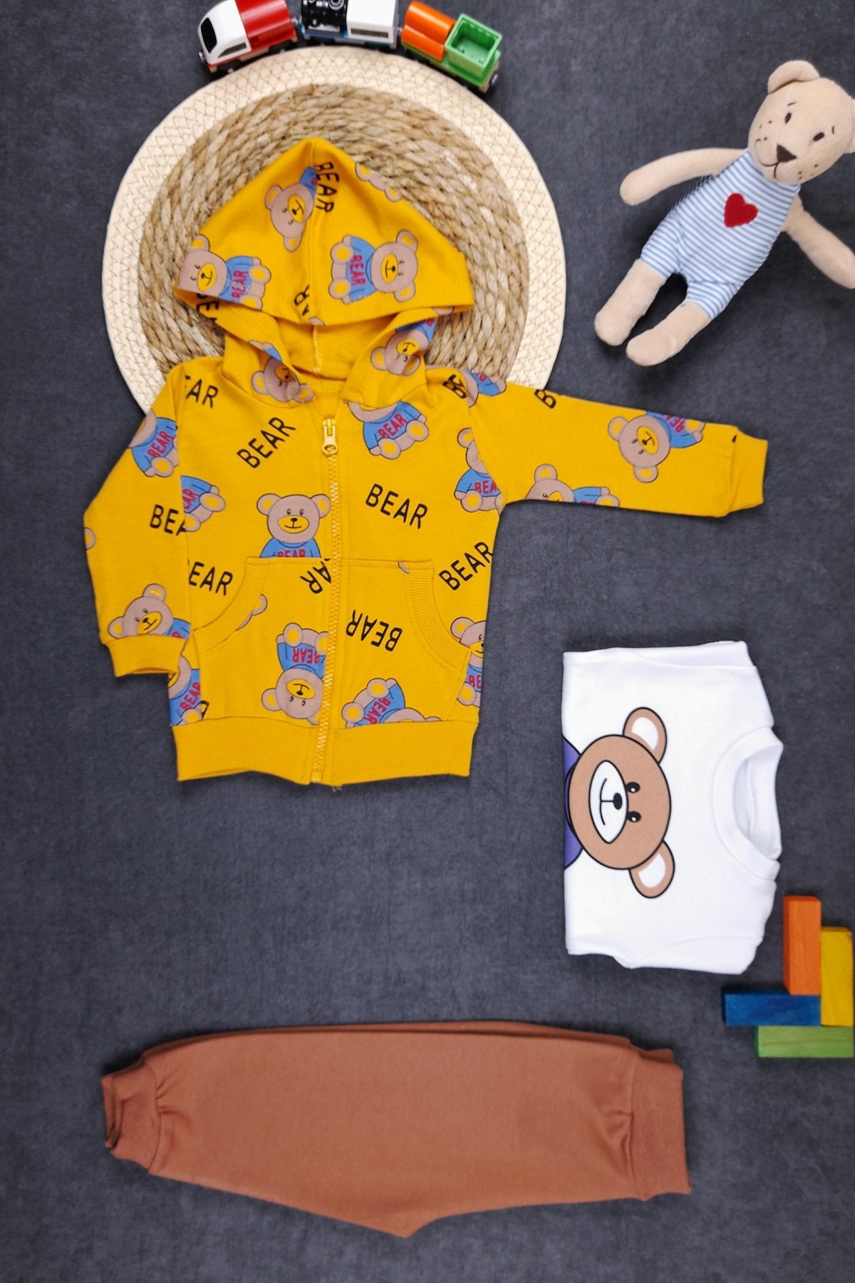 Bear Baskılı Bebek Takım 3'lü