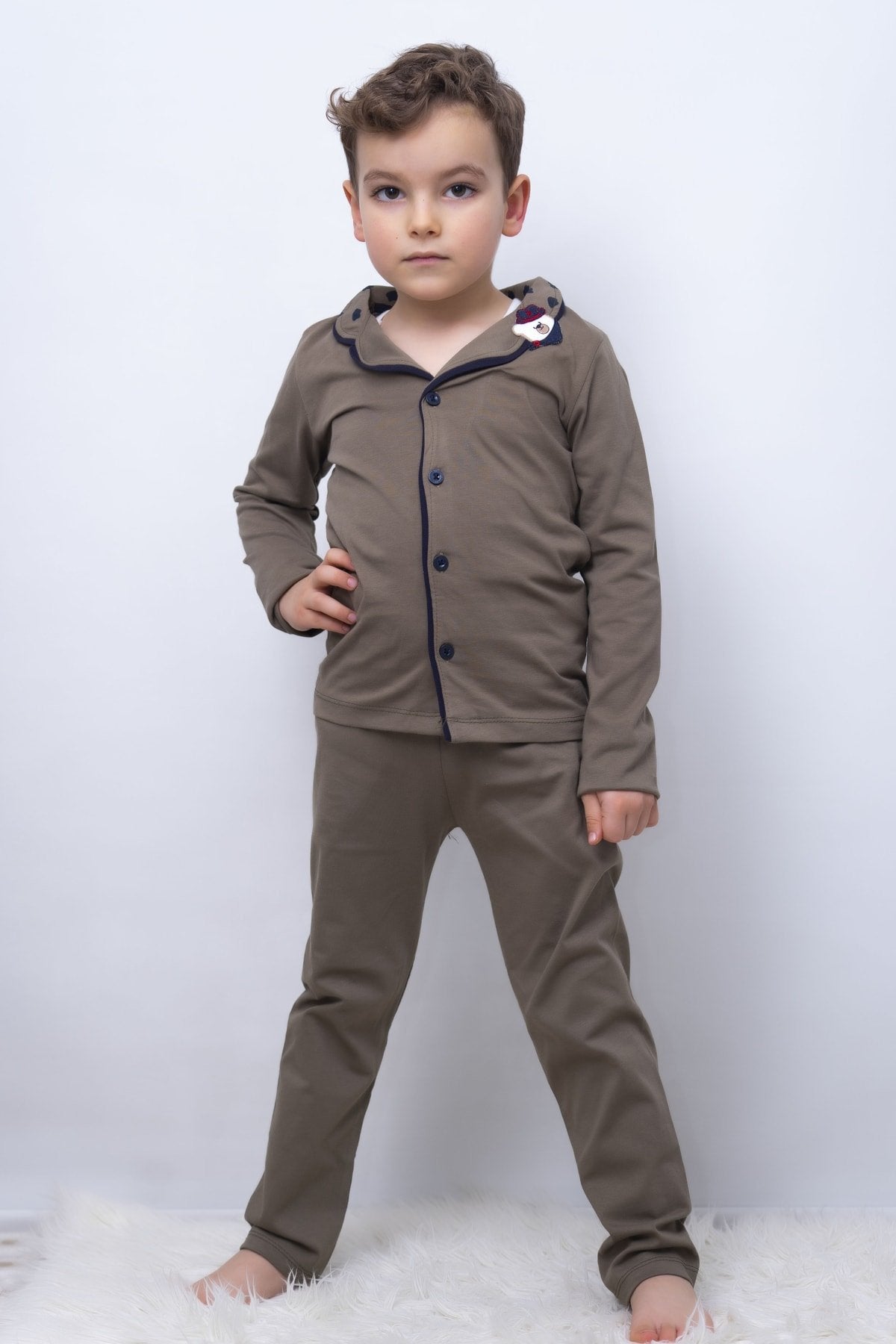 Ayıcık Yaka Detaylı 2'li Çocuk Pijama Takım