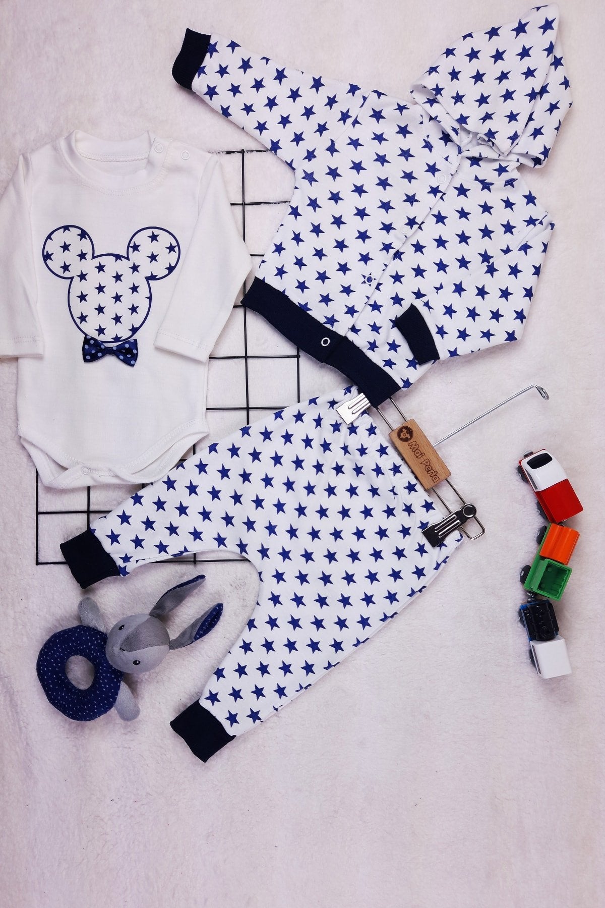 Çizgi Desenli Mickey 3'lü Unisex Bebek Takım