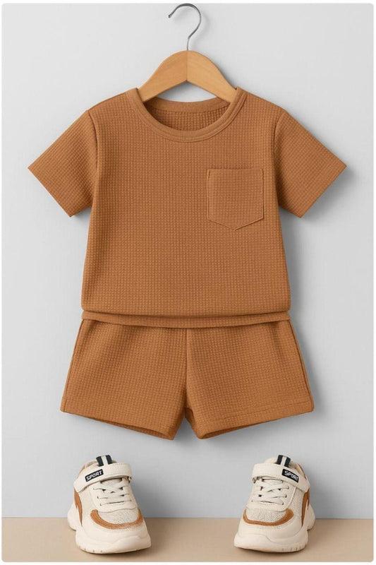 Pamuklu Waffle Kumaş Cep Detaylı Yazlık 2'li Takım