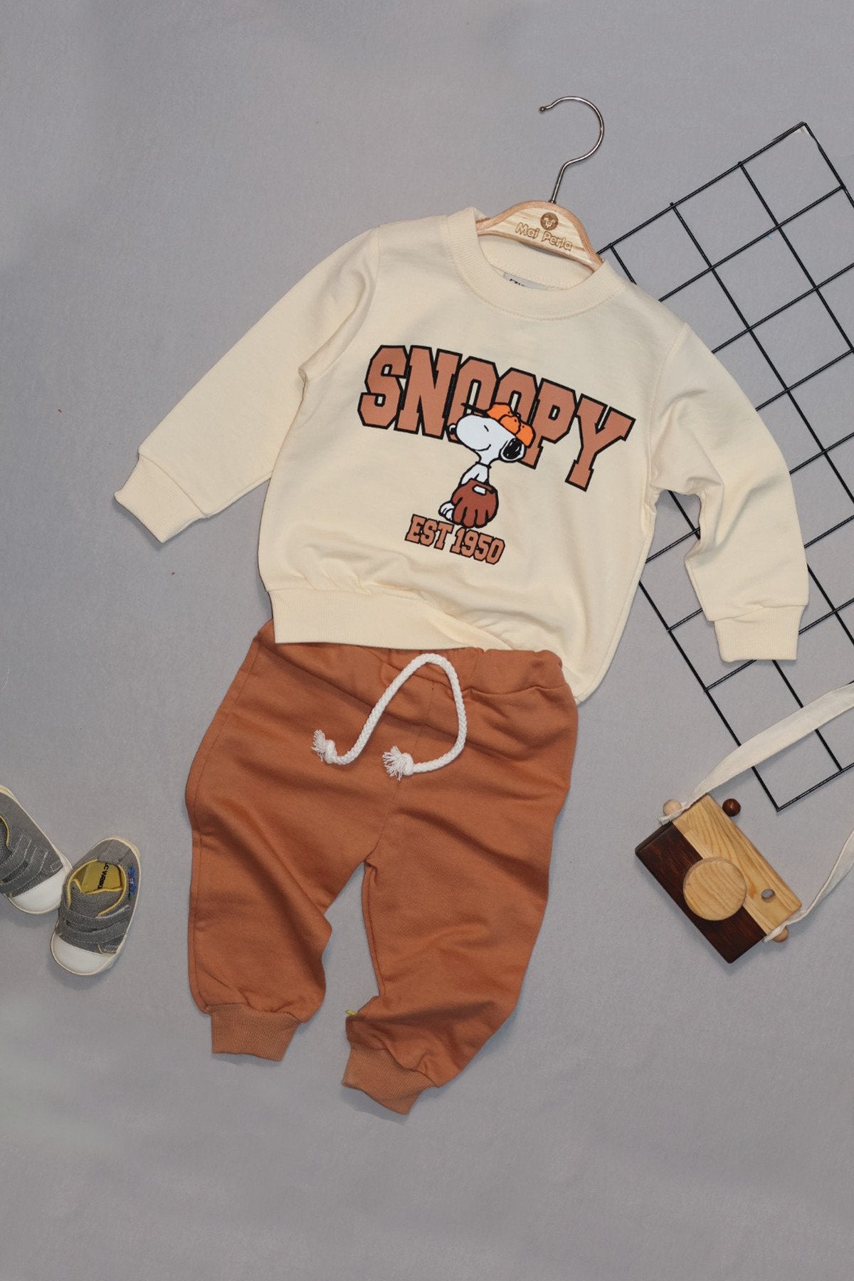 Snoopy Yazılı Pamuk 2'li Bebek Takım