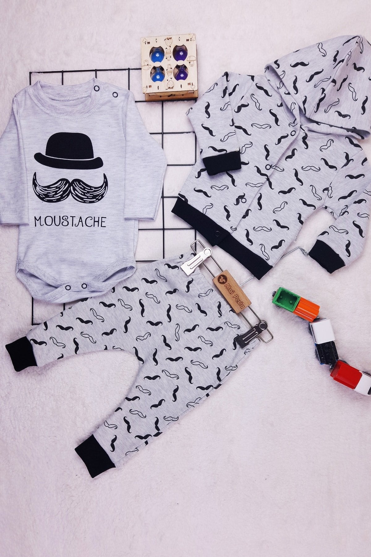 Çizgi Desenli Mickey 3'lü Unisex Bebek Takım