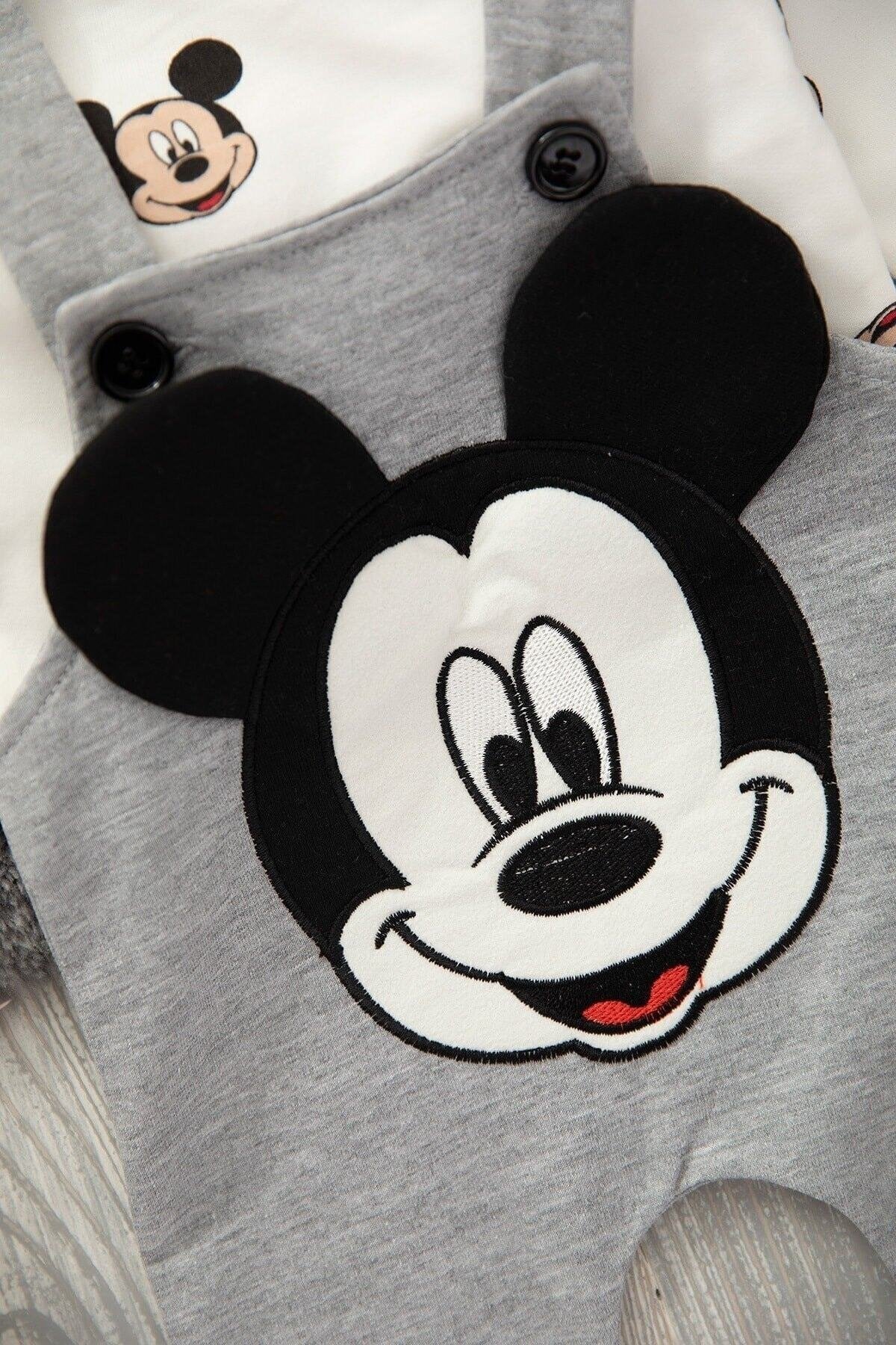 Mickey Baskılı Unisex Siyah Salopet Takım