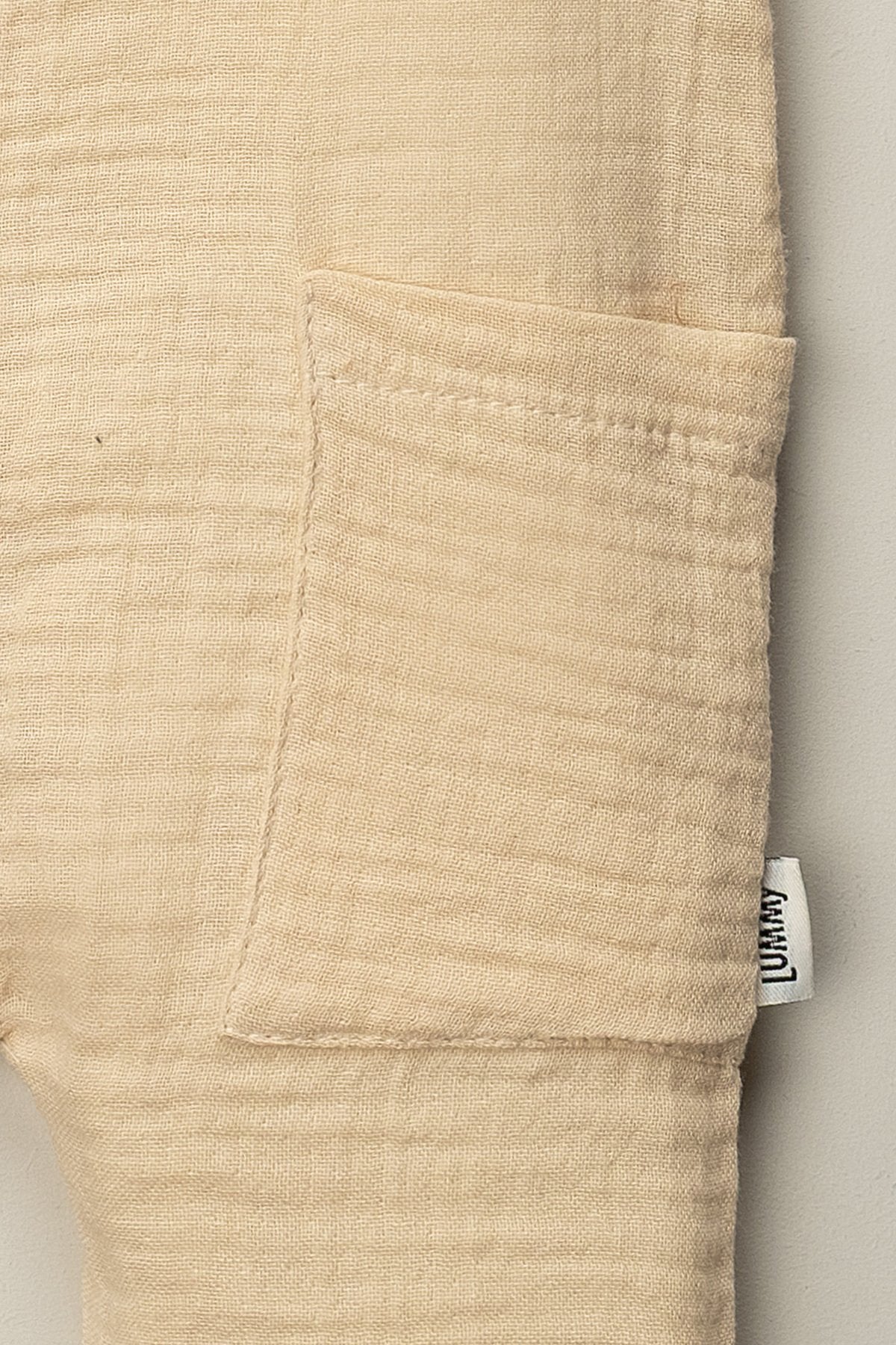 Organik Müslin Yazlık Naturel Cepli Bebek Tulum