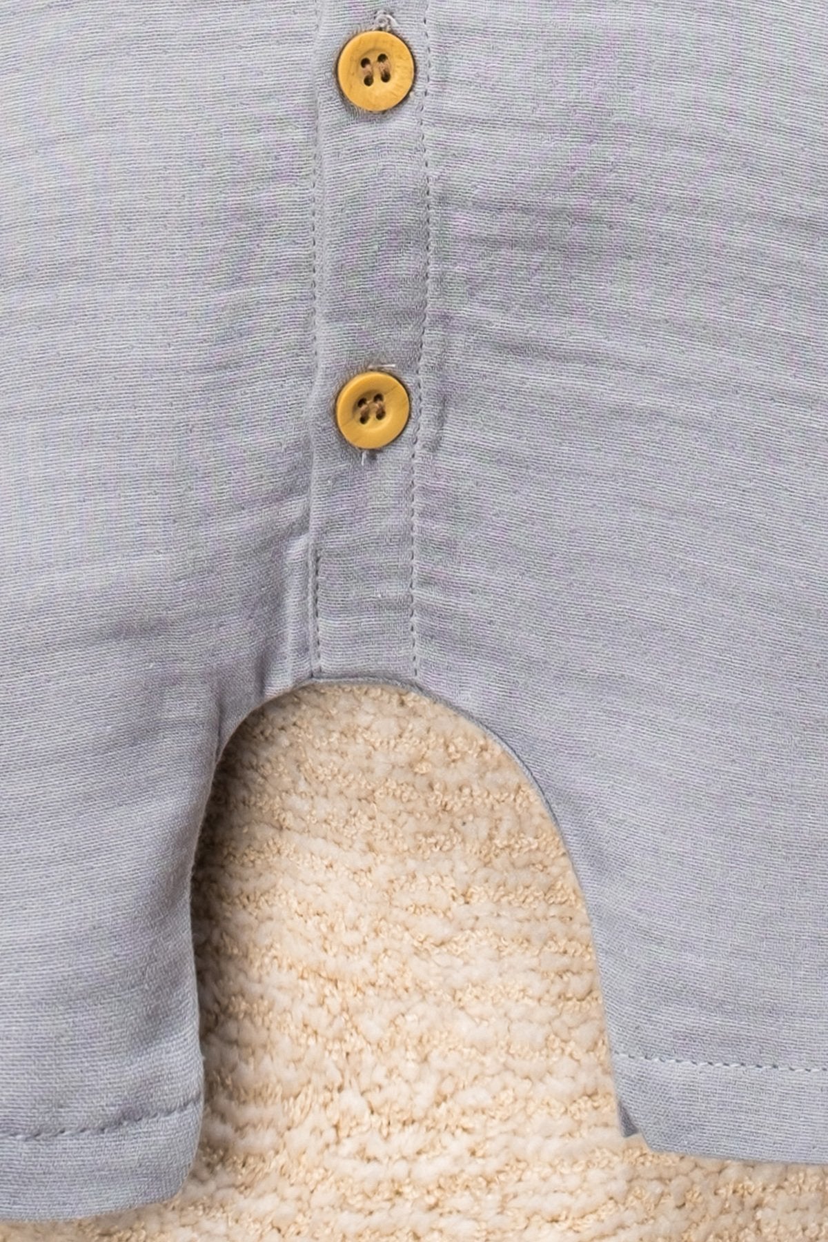 Organik Pamuk Müslin Kumaş Tahta Düğmeli Cepli Tulum