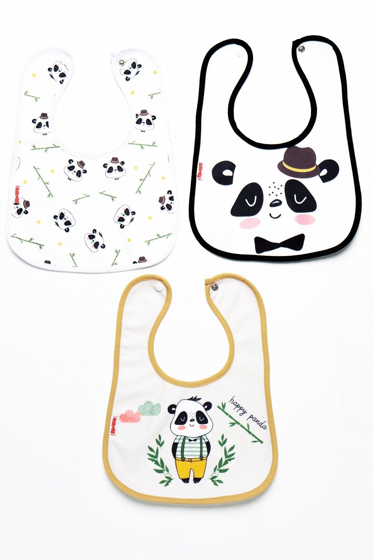 Panda Temalı Kare 3 Parça Microfiber Mama Önlüğü Kendi Kutusunda (su Geçirmez) Çıtçıtlı