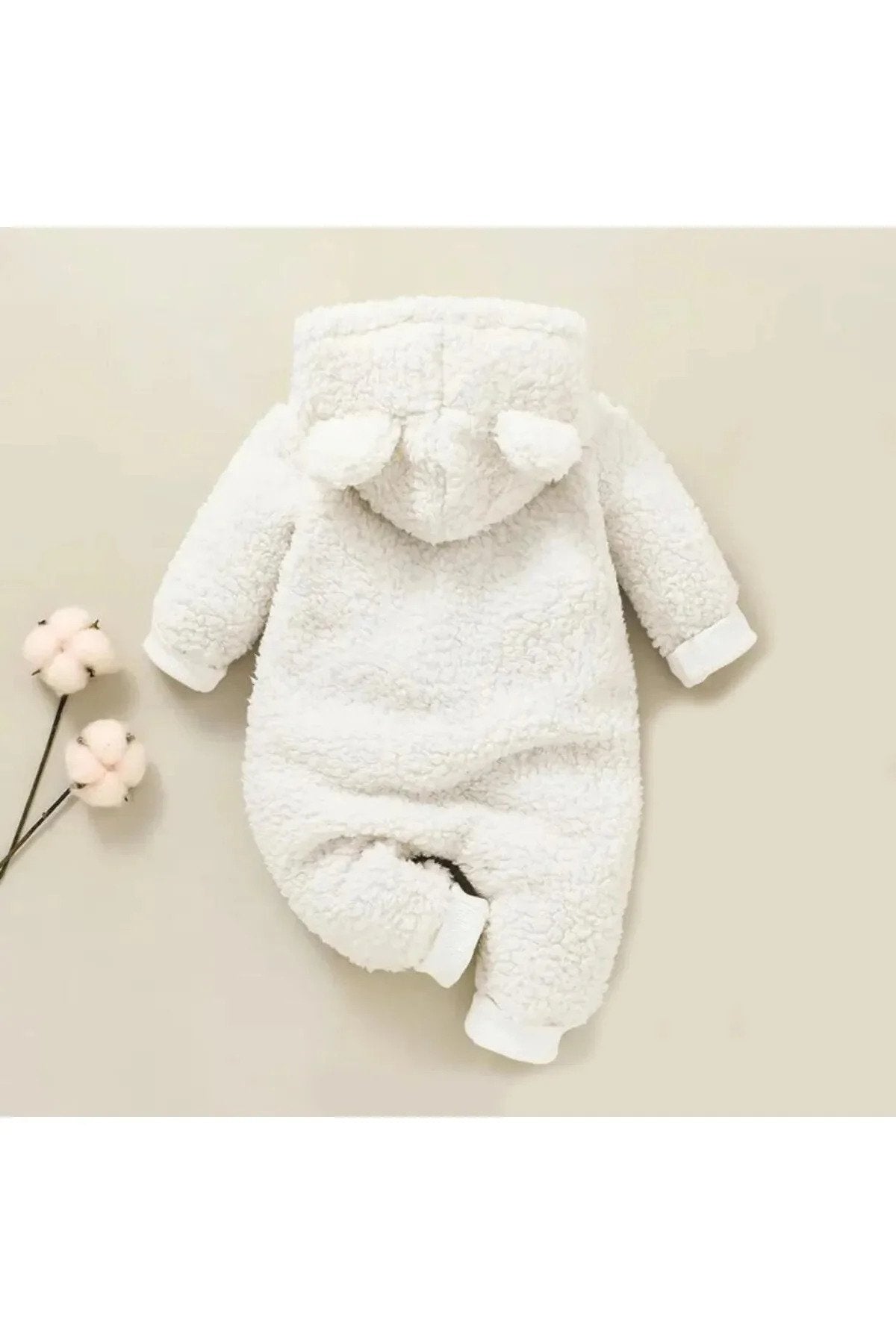 Kışlık Unisex Ayıcık Kulaklı Peluş Bebek Tulum (3-12 Ay)