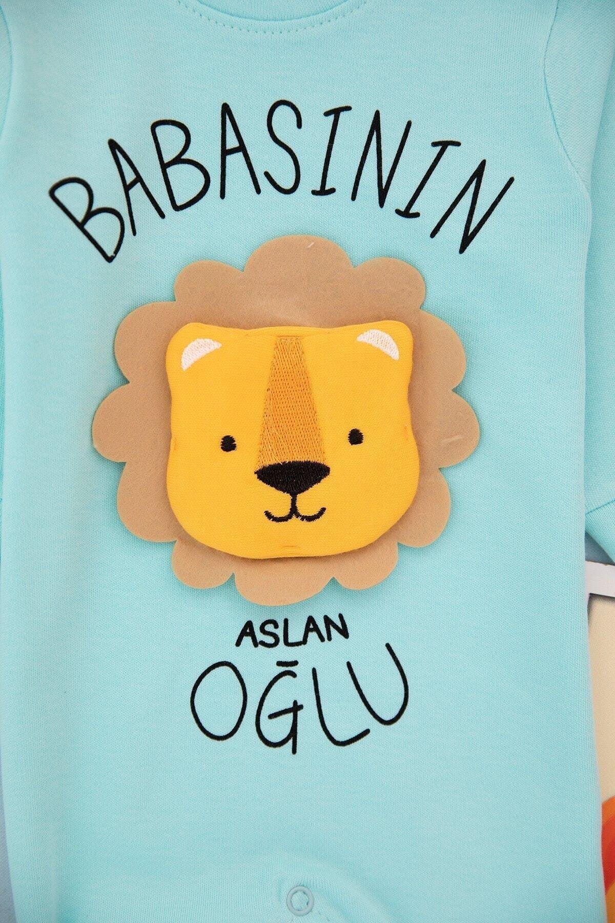 Babasının Aslan Oğlu Baskılı Gri Erkek Bebek Tulum