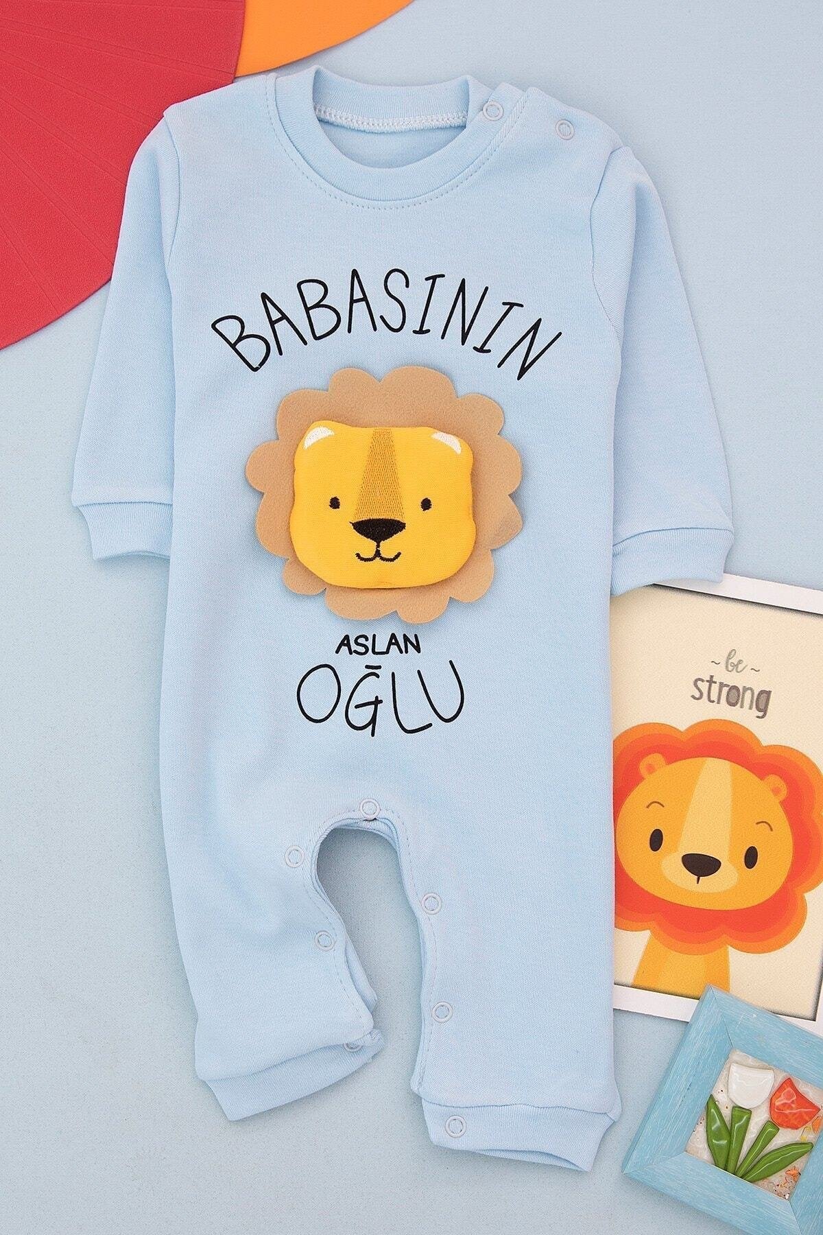 Babasının Aslan Oğlu Baskılı Gri Erkek Bebek Tulum