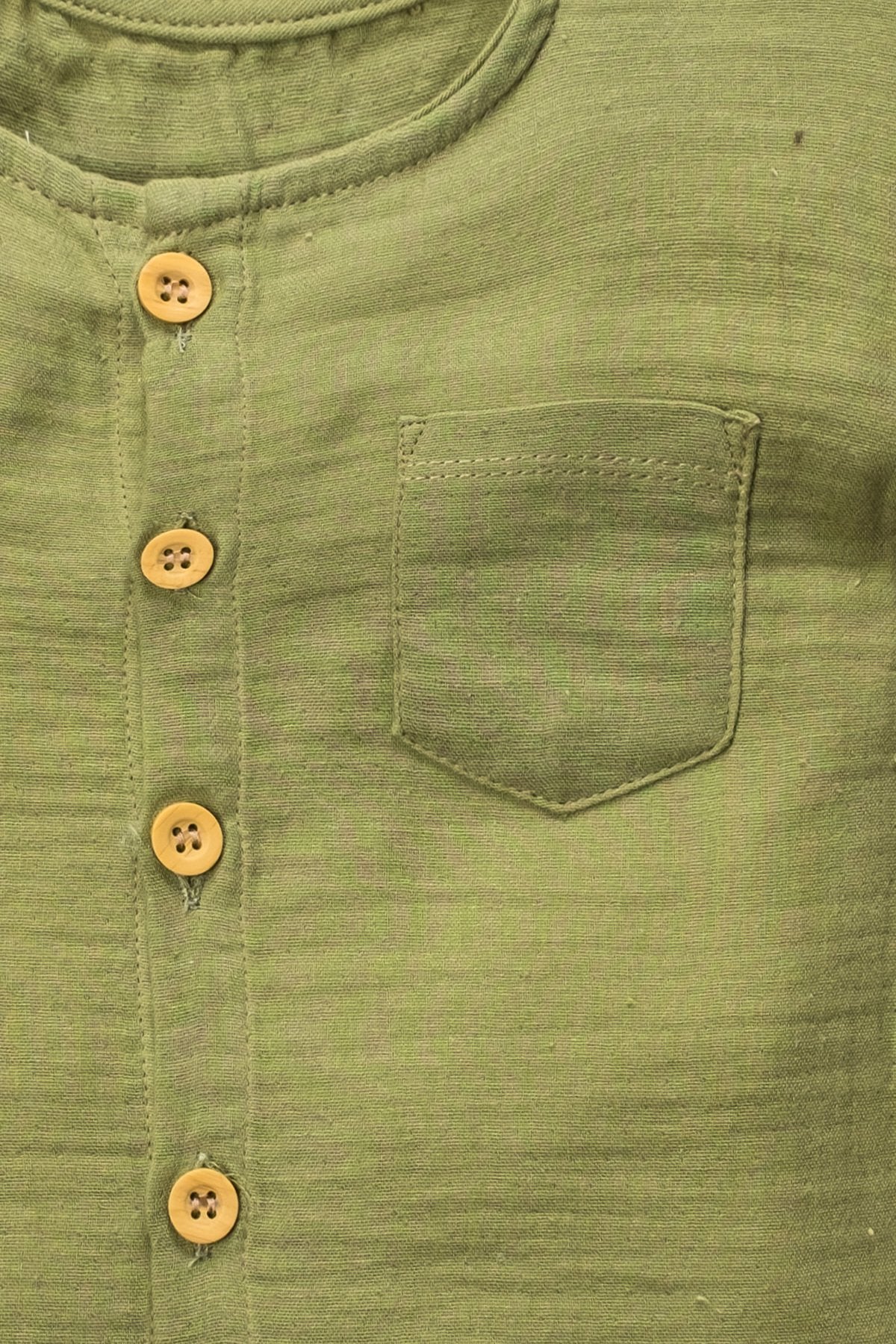 Organik Pamuk Müslin Kumaş Tahta Düğmeli Cepli Tulum