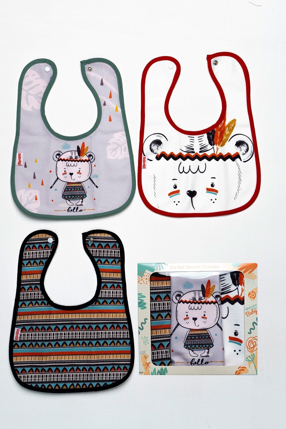 Yerli Temalı Kare 3 Parça Microfiber Mama Önlüğü Kendi Kutusunda Çıtçıtlı