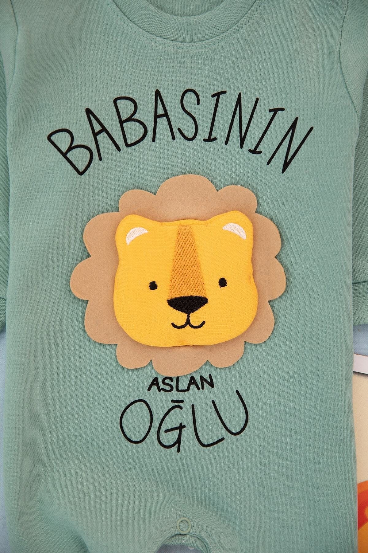 Babasının Aslan Oğlu Baskılı Gri Erkek Bebek Tulum