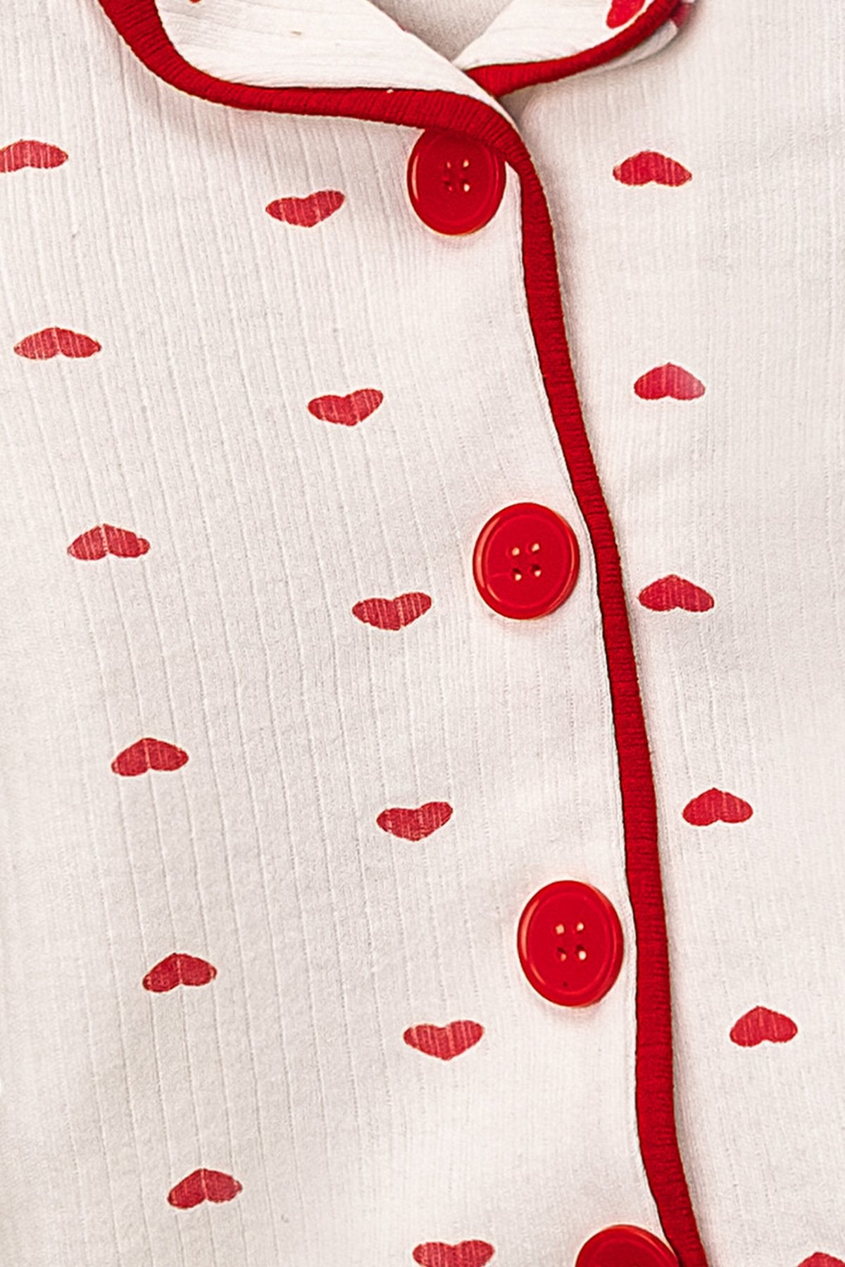 Küçük Kırmızı Kalp Desenli Organik Pamuk 2'li Alt Üst Kız Bebek Takımı