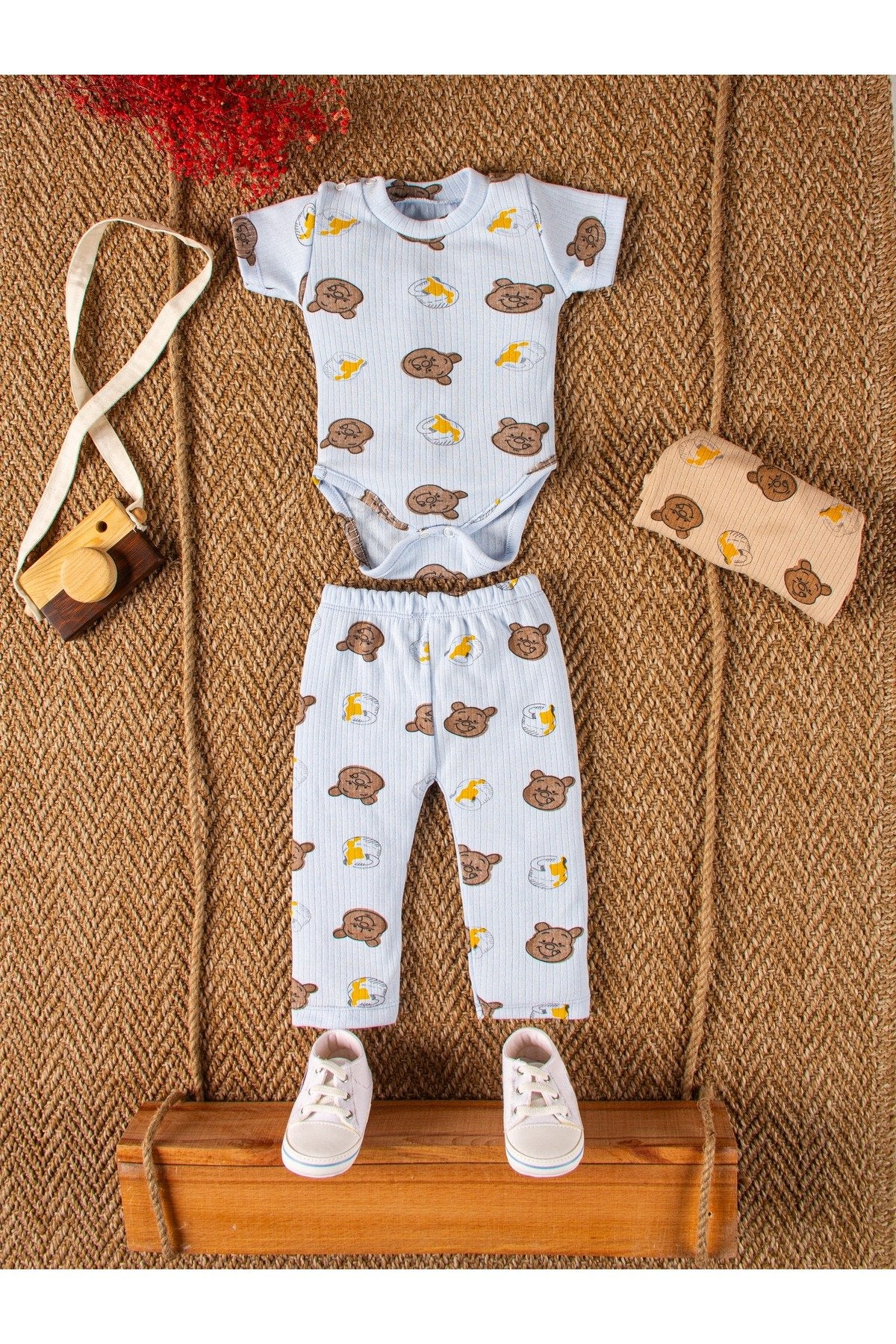 Ayıcık Desenli Çıt Çıtlı 2'li Bebek Takım