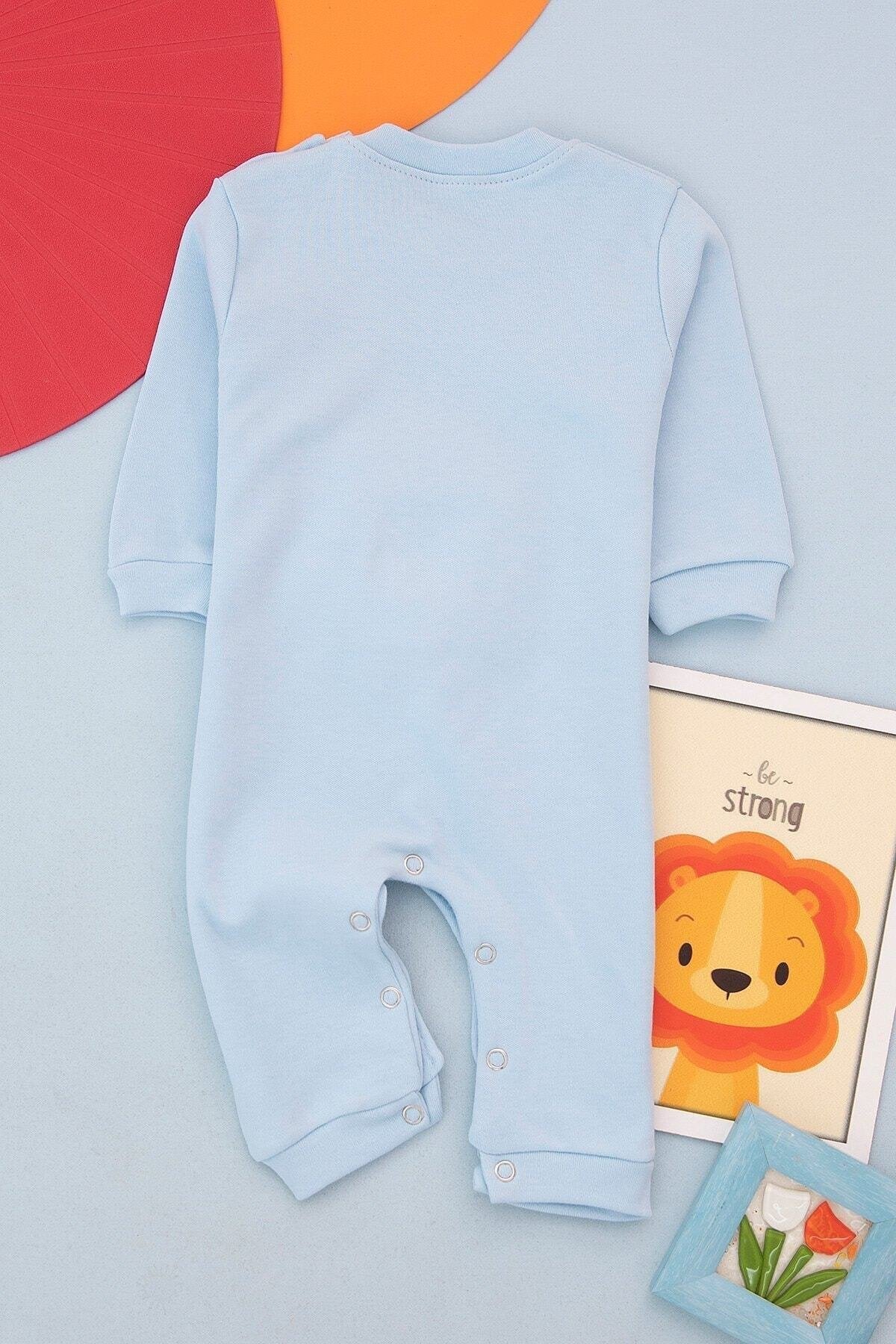 Babasının Aslan Oğlu Baskılı Gri Erkek Bebek Tulum