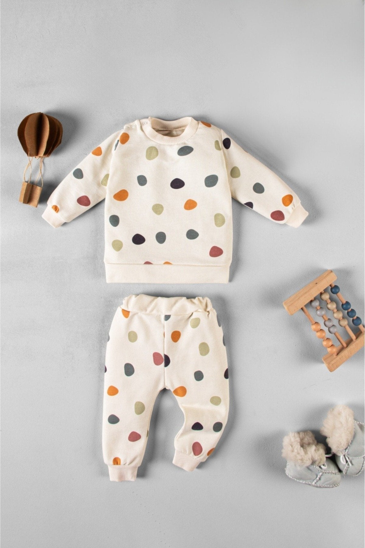 Organik Kumaş Desenli 2'li Unisex Bebek Takım