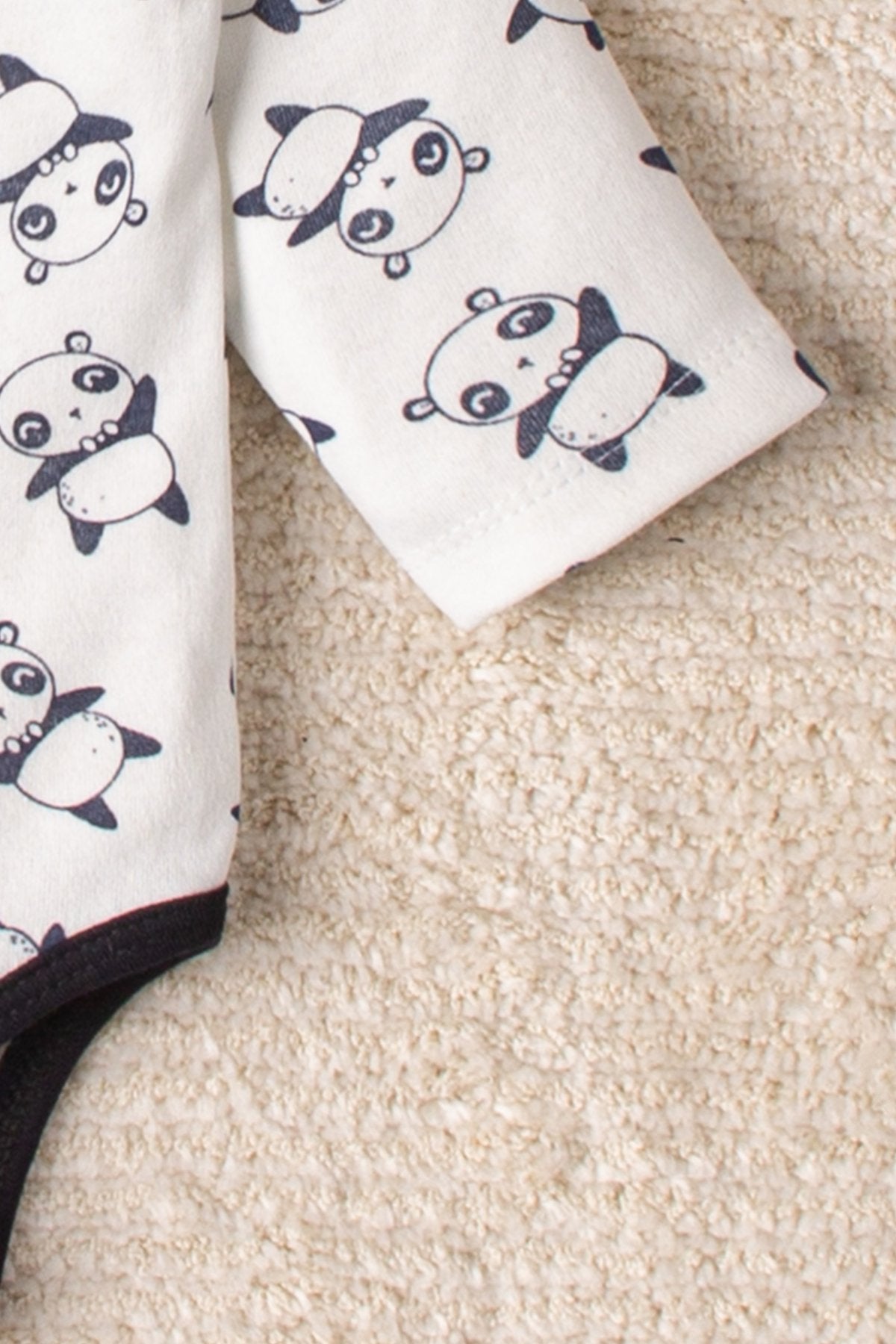 Erkek Renkli Panda Desenli 3 Set 6 Parça Çıtçıtlı Bebek Takım