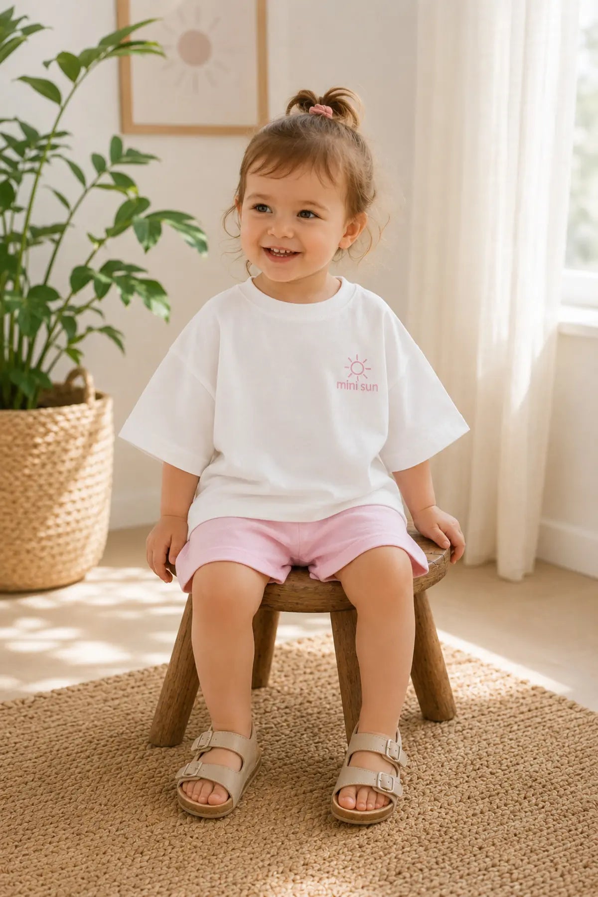 Unisex Çocuk Mini Sun Baskılı Oversize Tişört Şort Yazlık Takım 1-5 Yaş