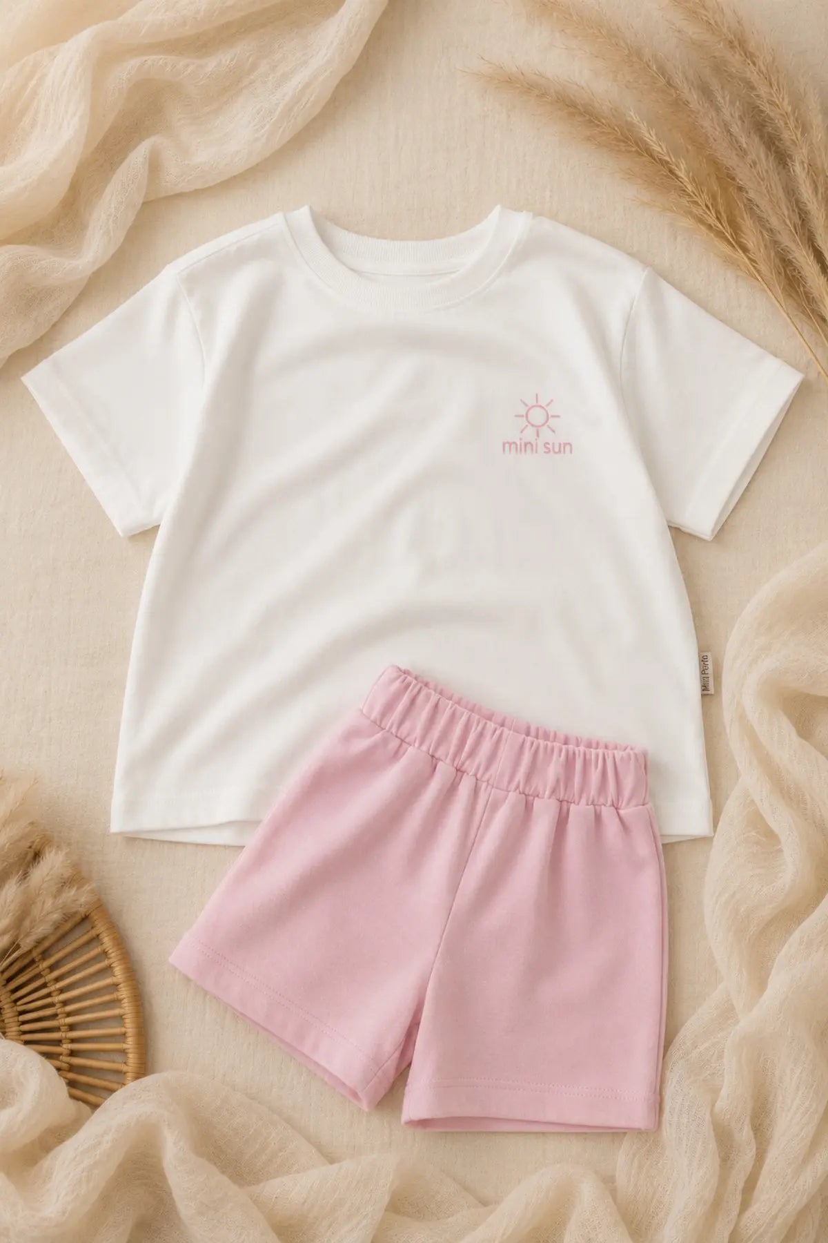 Unisex Çocuk Mini Sun Baskılı Oversize Tişört Şort Yazlık Takım 1-5 Yaş