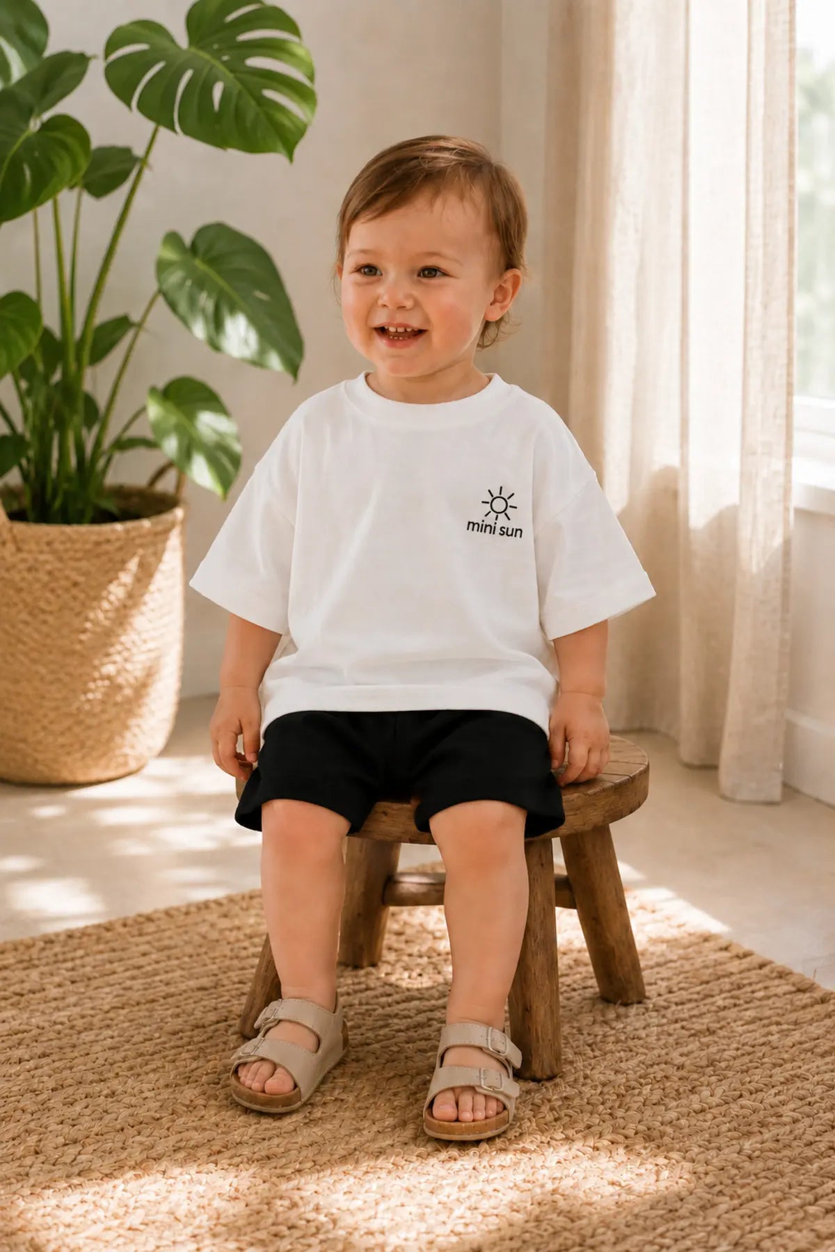Unisex Çocuk Mini Sun Baskılı Oversize Tişört Şort Yazlık Takım 1-5 Yaş