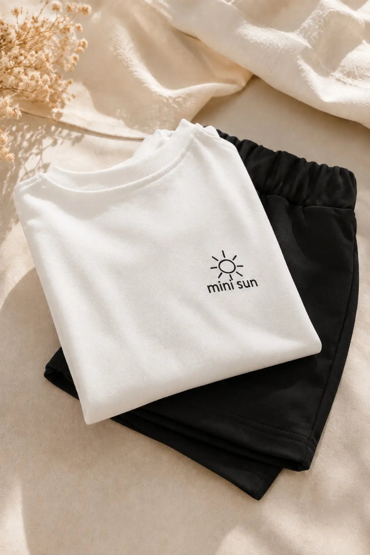 Unisex Çocuk Mini Sun Baskılı Oversize Tişört Şort Yazlık Takım 1-5 Yaş