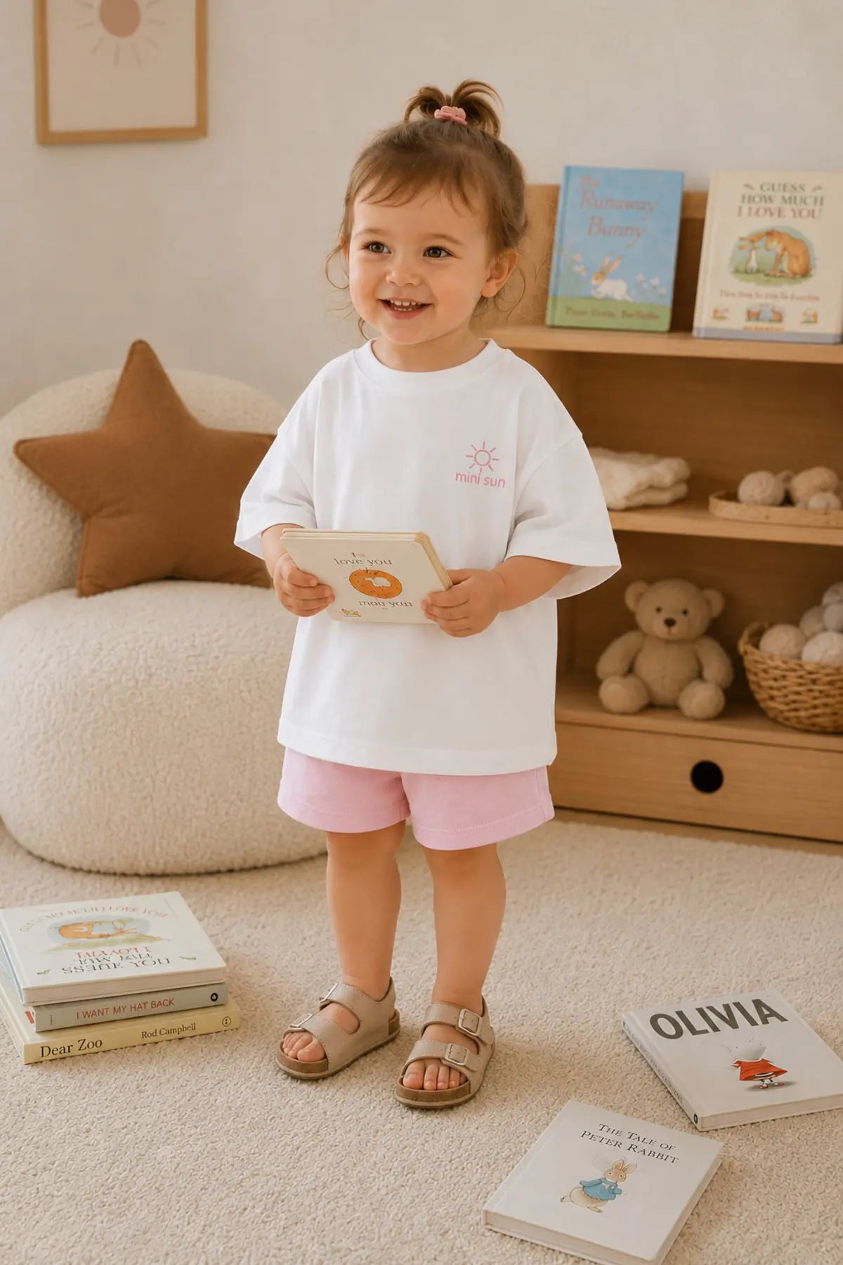 Unisex Çocuk Mini Sun Baskılı Oversize Tişört Şort Yazlık Takım 1-5 Yaş