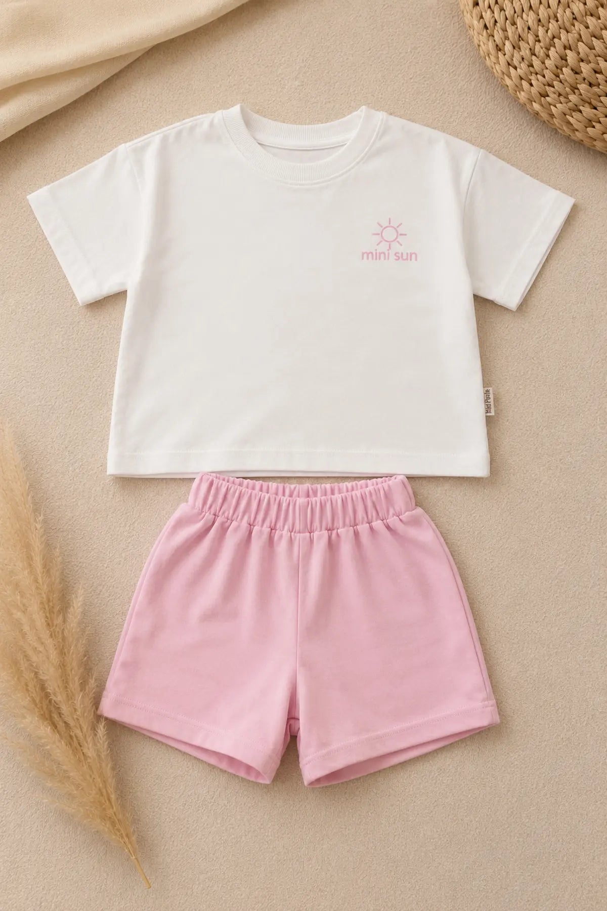 Unisex Çocuk Mini Sun Baskılı Oversize Tişört Şort Yazlık Takım 1-5 Yaş