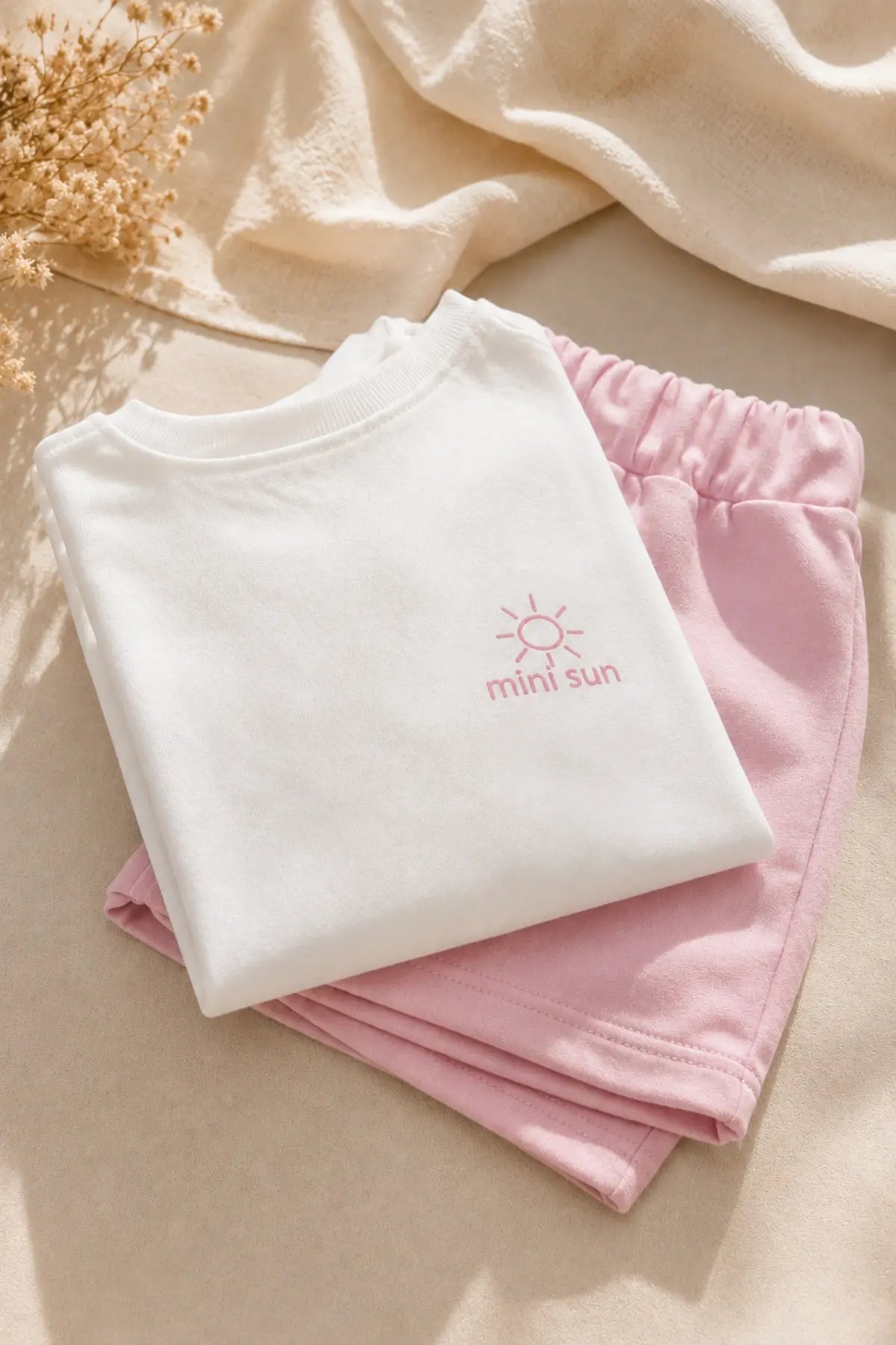 Unisex Çocuk Mini Sun Baskılı Oversize Tişört Şort Yazlık Takım 1-5 Yaş