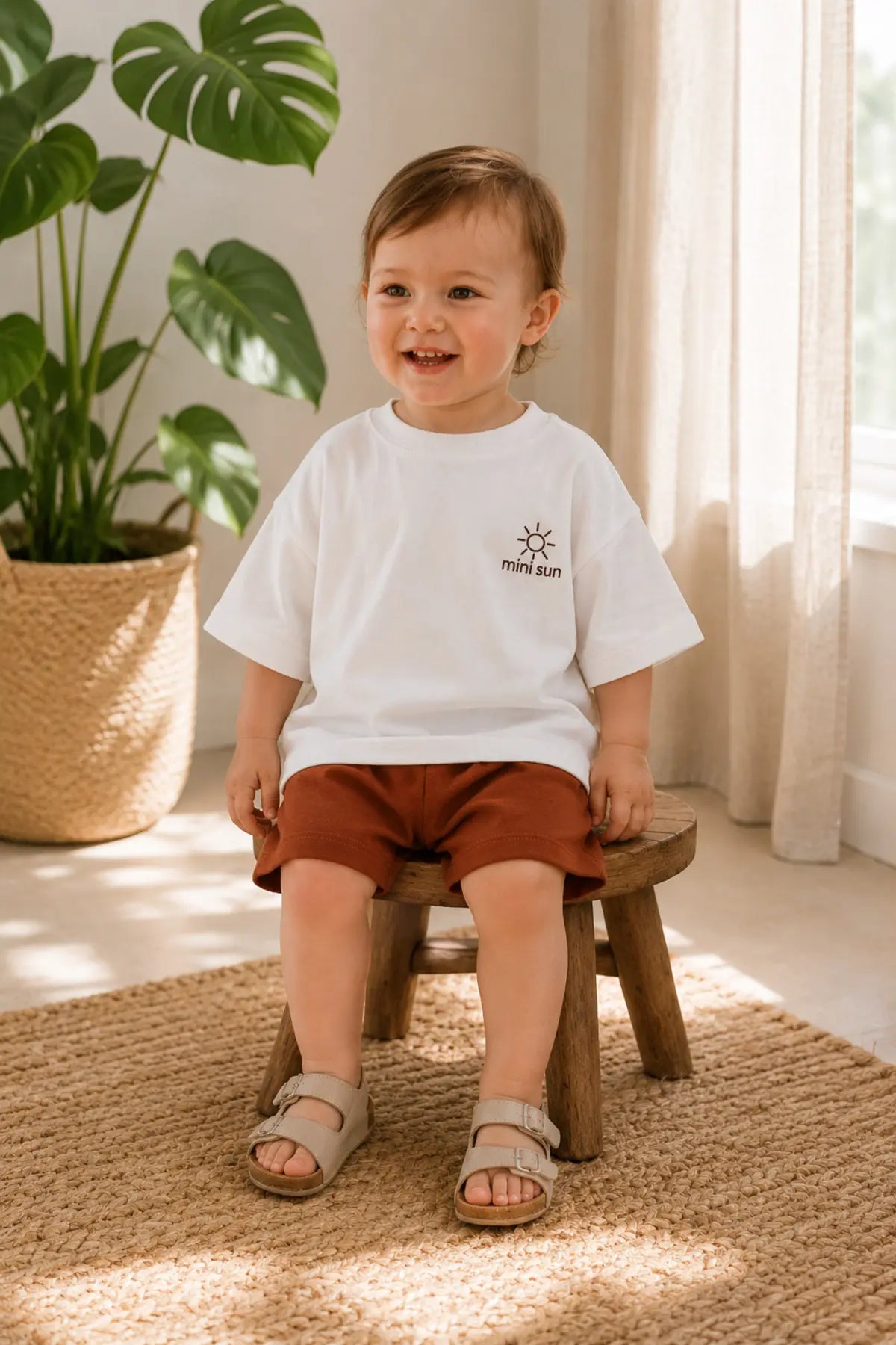 Unisex Çocuk Mini Sun Baskılı Oversize Tişört Şort Yazlık Takım 1-5 Yaş