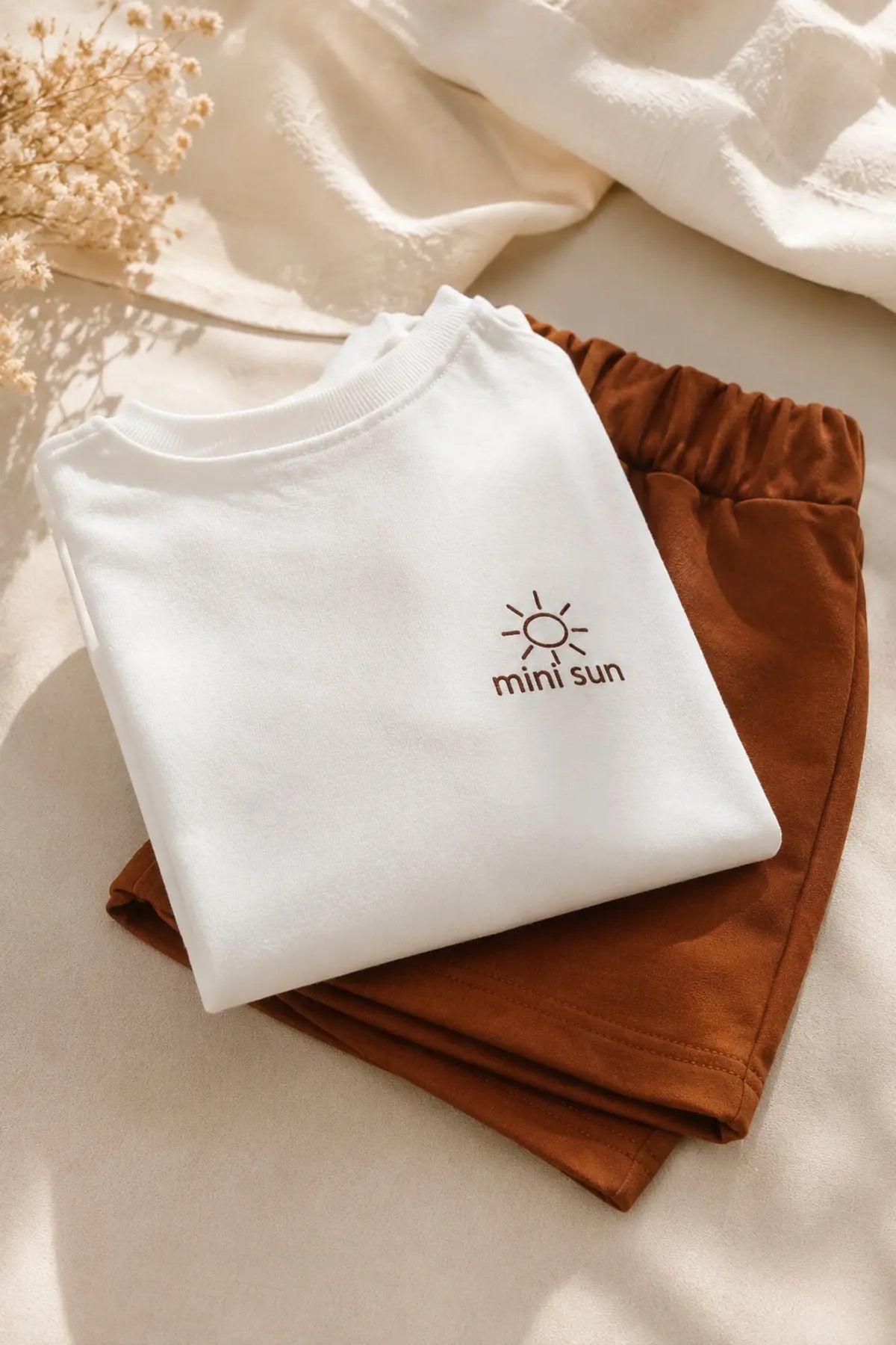 Unisex Çocuk Mini Sun Baskılı Oversize Tişört Şort Yazlık Takım 1-5 Yaş