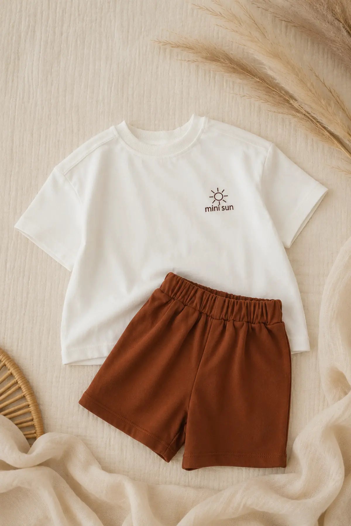 Unisex Çocuk Mini Sun Baskılı Oversize Tişört Şort Yazlık Takım 1-5 Yaş