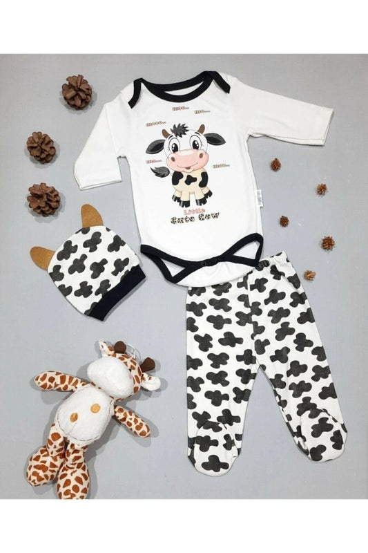 Unisex Bebek İnek Zıbın Takımı 3'lü Takım